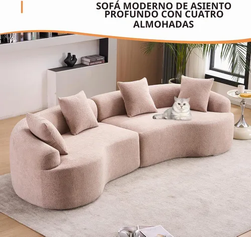 Vista 5 de Sofá modular curvado de 110 pulgadas para sala de estar, moderno sofá modular de felpa de felpa de gran tamaño con asiento profundo comprimido sin