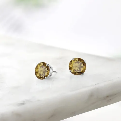 Vista 60 de Gem Stone King Aretes de plata de ley 925 con piedra natal redonda de 0.276 in para mujer