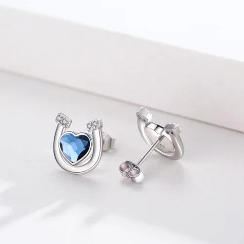 Vista 3 de Aretes de herradura de plata de ley 925, hipoalergénicos, joyería de herradura, regalos para mujeres con orejas sensibles, Plata de ley, cristal
