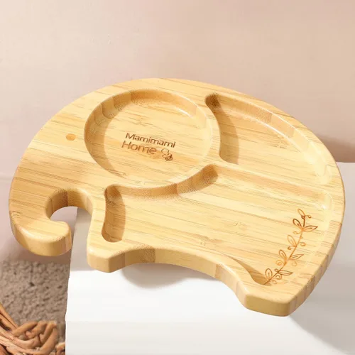 Vista 5 de Mamimami Home Placas de succión de bambú para bebés, platos de alimentos que alimentan para placa de destete LED, utensilios para bebés, sin BPA