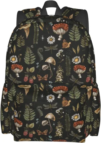 Vista 8 de SUPLUCHOM Mochila escolar vintage con hojas mágicas de hongos y bosques, mochila casual para hombres y mujeres, bolsa de poliéster para laptop