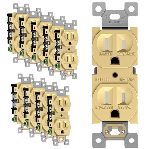 Vista 12 de ENERLITES Receptáculo dúplex, tomas de pared eléctricas resistentes a manipulaciones, grado comercial, 15A 125V, autoconectado, 2 polos, 3 cables
