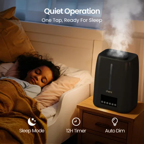 Vista 4 de Humidificador ultrasónico de 6L con llenado superior - Niebla fría y cálida para dormitorio, bebé, habitaciones grandes y plantas, control