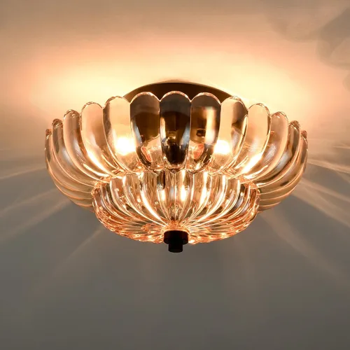 Vista 2 de HYDELITE Lámpara de techo moderna negra de montaje empotrado de 3 luces, cerca del techo, con pantalla de vidrio ámbar escamoteado para sala