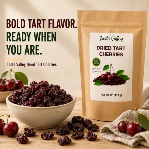 Vista 7 de Taste Valley Cerezas ácidas secas – 100% naturales sin OMG sin gluten – Sin conservantes artificiales – Cerezas Montmorency prémium para aperitivos