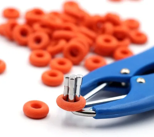 Vista 5 de Kit de bandas de cabra y bandas de ganado con 1 alicates expansor, 100 anillos (azul, naranja y verde)