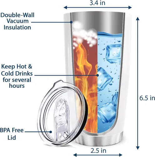 Vista 6 de Vaso de ballena azul con tapa, taza de viaje de acero inoxidable de 20 onzas, vasos personalizados de ballena, regalos temáticos del océano azul