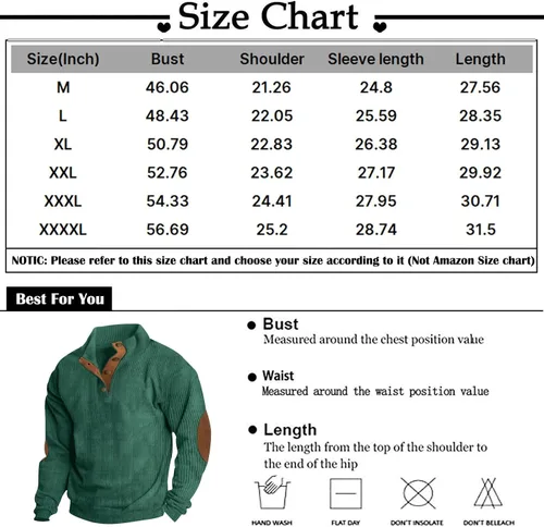 Vista 6 de RTRDE Sudadera de pana de manga larga para hombre, térmica, ajustada, con botones, casual, S-3XL