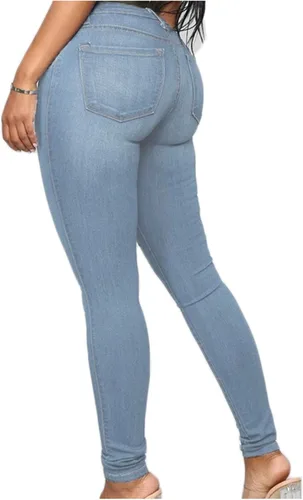 Vista 3 de Pantalones de mezclilla ajustados de cintura alta de corte grande, pantalones de mezclilla ajustados para mujer, pantalones de mezclilla