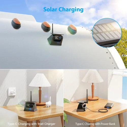 Vista 3 de ZEROXCLUB Cámara de respaldo inalámbrica solar magnética 1080P 7 pulgadas, monitor DVR recargable, sistema inalámbrico para enganche, remolque
