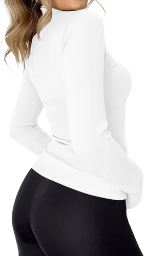 Vista 2 de Rapbin Camiseta de manga larga para mujer, cuello alto, básica, elástica, ajustada, ligera, térmica