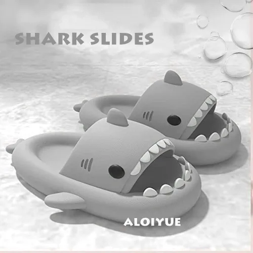Vista 6 de Sandalias de tiburón para verano, lindas pantuflas de tiburón de dibujos animados para mujeres y hombres, antideslizantes, puntera abierta, suela
