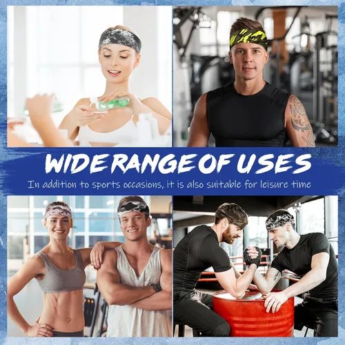 Vista 6 de 18 Pcs Sports Sweatbands for Men Women Camo Headbands Workout Non Slip Headbands Breathable Head Band Fitness Stretchy Unisex Hairband for Yoga