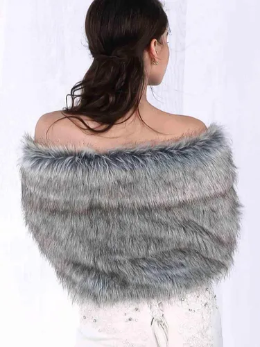 Vista 20 de Aukmla Bufanda de piel de boda para mujer con broche de diamantes de imitación para novia y damas de honor