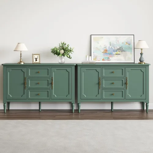 Vista 14 de RoyalCraft Armario buffet con almacenamiento, aparador moderno de mediados de siglo con 3 puertas, mesa de café pintada con estantes ajustables
