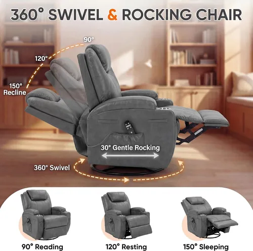 Vista 6 de JUMMICO Pequeño sillón reclinable giratorio con masaje Gris-oscuro