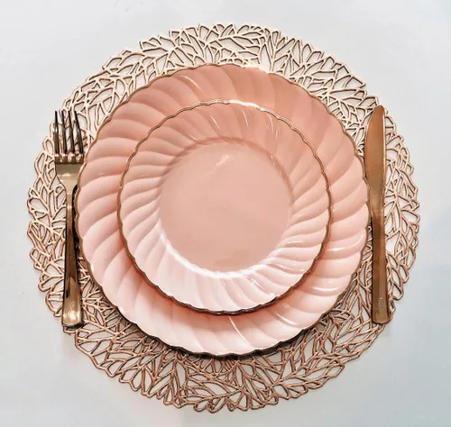 Vista 7 de Occasions: Paquete de 10 manteles individuales metálicos de vinilo prensado/decoración de boda (primavera, oro rosa)