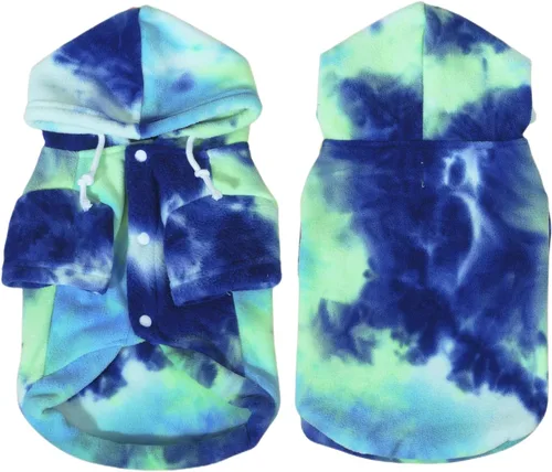 Vista 5 de Mklhgty Sudadera con capucha para perro de tie dye, abrigo de invierno para perros pequeños - capucha cálida y ajustable ultrasuave, tela