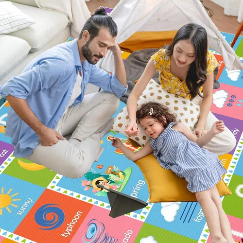 Vista 2 de ABC - Alfombra del alfabeto con animales, clima y estaciones, divertida alfombra de aprendizaje educativa para dormitorio de niños, guardería