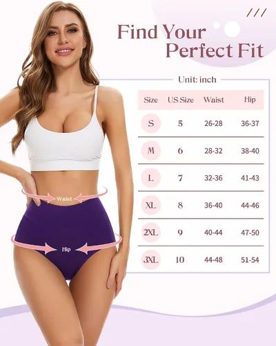 Vista 6 de Sunm Boutique Ropa interior de algodón para mujer, de cintura alta, cobertura completa, bragas, talla grande, paquete de 3457