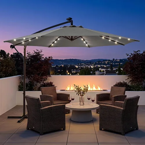 Vista 13 de LAUSAINT HOME Sombrilla de patio con desplazamiento LED de 10 pies, sombra Verde