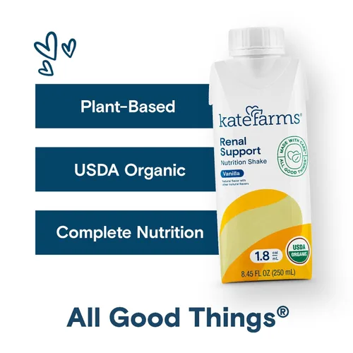 Vista 4 de KATE FARMS Batido orgánico de apoyo renal 1.8 a base de plantas, vainilla, 20g de proteína, 27 vitaminas y minerales, soporte nutricional