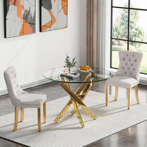 Vista 101 de HomVent Juego de mesa de comedor redonda de vidrio para 2, moderno juego de mesa y sillas de cocina de vidrio templado, juego de mesa de comedor