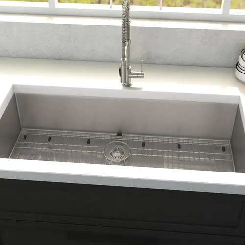 Vista 7 de ZLINE - Fregadero de cocina Meribel de acero inoxidable con rejilla inferior de 33 pulgadas (SRS-33)