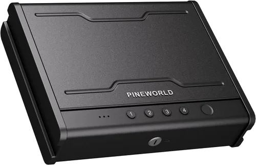 Vista 3 de PINEWORLD Caja fuerte para armas, caja de seguridad biométrica para pistola, caja fuerte para pistola con teclado retroiluminado de huellas
