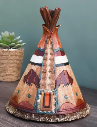 Vista 2 de Ebros Gift Cabaña de tipi indígena tribal occidental rústica con diseño de bisonte de carga, moneda de ahorro, hucha decorativa