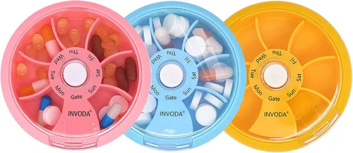 Vista 19 de Organizador de pastillas de 3 piezas, pastillero de viaje para bolso, estuche portátil de medicamentos, pastillero semanal pequeño