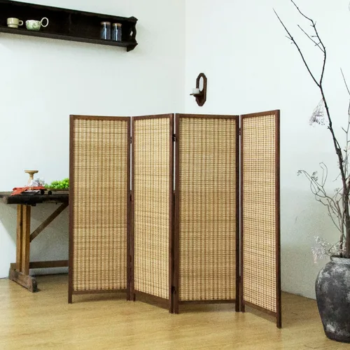 Vista 10 de Divisor corto de habitación de 3 paneles – Pantalla de privacidad plegable de doble cara de 3.9 pies de alto, pared de división de bambú beige