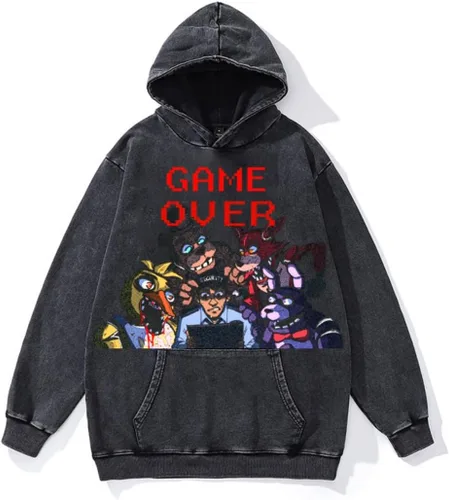 Vista 2 de SOIIVRU Sudadera con capucha Five Nights At Freddy's Game OVER Graphic vintage Acid wash con diseños para hombres
