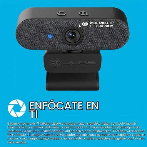 Vista 6 de JLab Epic Cam, cámara web USB 2K, enfoque automático, micrófonos duales, negro