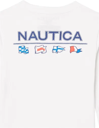 Vista 5 de Nautica Camiseta de manga larga con cuello redondo para niños, suave, cómoda, ajuste relajado