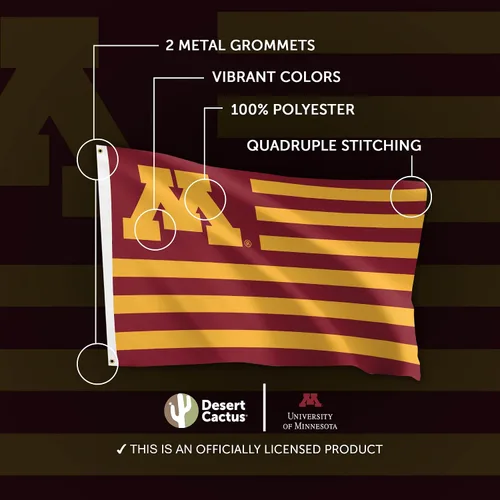 Vista 4 de Desert Cactus Bandera de la Universidad de Minnesota para interiores y exteriores, 100% poliéster, bandera universitaria, 3 x 5 pies Golden Gophers
