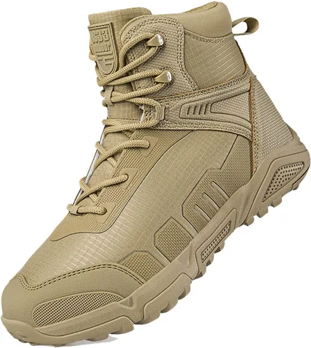 Vista 8 de Botas de senderismo ligeras para hombre, botas de caza, botas de trabajo, botas tácticas militares, botas de combate para motocicleta