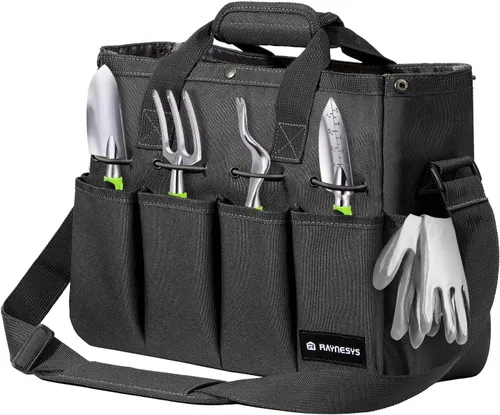 Vista 8 de Raynesys Bolsa de mano de jardín, organizador de herramientas de jardinería con bolsillos y asa, bolsa de almacenamiento de jardín resistente 900D