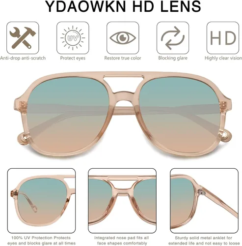 Vista 3 de YDAOWKN Retro Square Aviator Sunglasses for Womens Mens Vintage 70s Double Bridge Sun Glasses