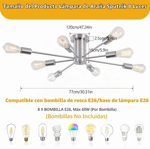 Vista 3 de Candelabro Sputnik moderno, lámpara de techo de 8 luces - Base E26