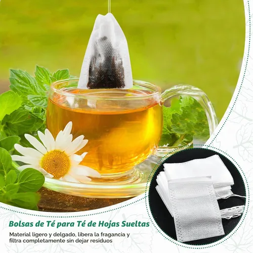 Vista 2 de 1000 bolsas de té desechables para té de hojas sueltas, bolsas de té vacías con cordón a granel, bolsas de filtro de té con cucharas de té para té