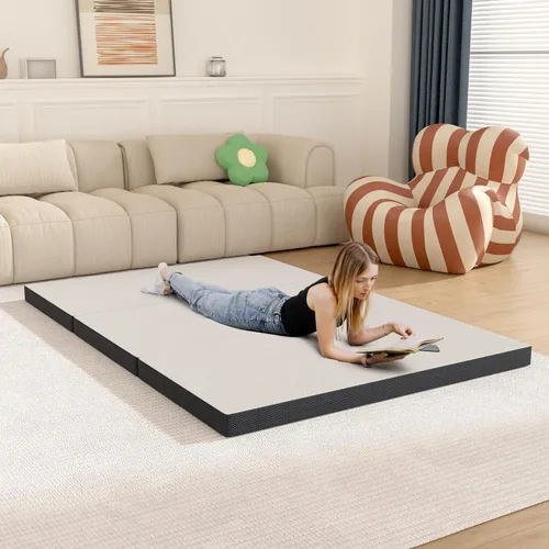 Vista 5 de Colchón plegable de espuma viscoelástica, colchón triple de 3 pulgadas con funda lavable, certificado CertiPUR-US, colchón portátil individual XL