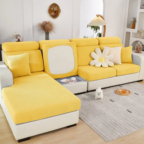 Vista 12 de OKYUK Fundas universales para sofá en forma de L resistentes al desgaste, funda para sofá chaise lounge, protector de muebles elástico Tejido Beige