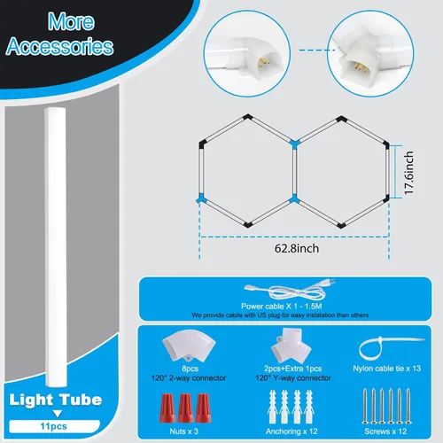 Vista 7 de LZHOME - Luz LED hexagonal para garaje - Luz para detallado automotriz de 12 700 lm, luces de techo y pared para decoración modular, ideal