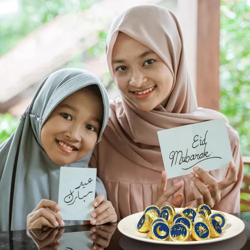 Vista 4 de Teling 600 calcomanías de caramelo Eid Mubarak, calcomanías de chocolate de Ramadán, Kareem de 0.75 pulgadas, mini etiquetas redondas para dulces