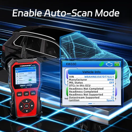 Vista 7 de KONNWEI Herramienta de diagnóstico del escáner OBD2 KW330, lector de código del motor con prueba de voltaje de la batería, corriente de datos