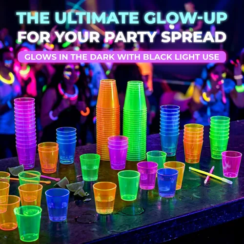 Vista 9 de Party Essentials Vasos de disparo de plástico duro de 2 onzas, 40 unidades, neón surtidos