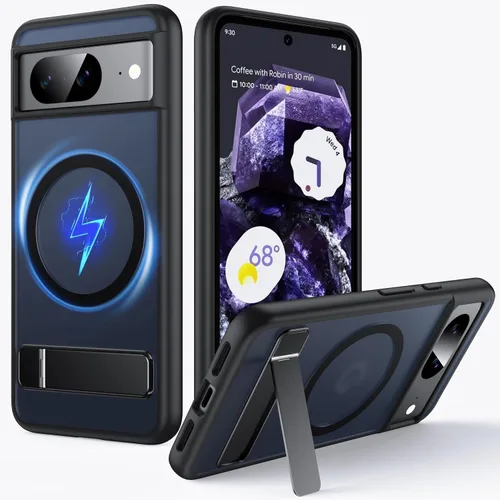 Vista 13 de Funda para Google Pixel 8 Pro con MagSafe [Soporte Ajustable][Carga Mientras Está de Pie][Militar a Prueba de Golpes] Parachoques de Silicona Suave