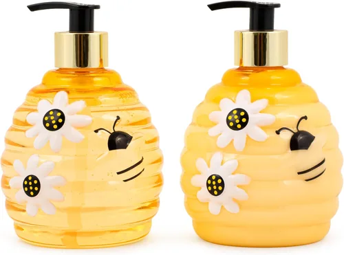 Vista 3 de SIMPLE PLEASURES Beehive - Juego de dispensador de jabón de manos de miel y limón – Paquete de 2 con organizador decorativo, bombas de jabón