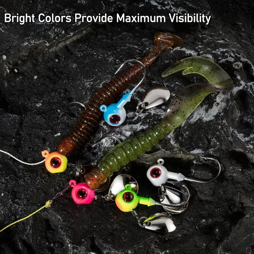 Vista 4 de Dr.Fish 10 Pack Cabezas de Jig Underspin Señuelos de Natación de Agua Dulce Bola Jig Anzuelos de Pesca de Lubina y Lucioperca Hoja de Colorado